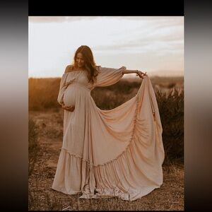 Elegant Off-Shoulder Beige Maxi Dress